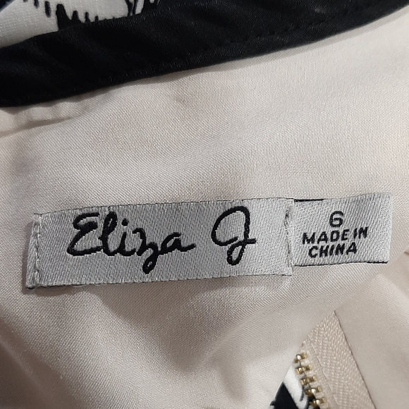 Eliza J Women's Black & White Patterned 3/4 Sleeve Sheath Dress Size 6 Pink Hem - Picture 8 of 9